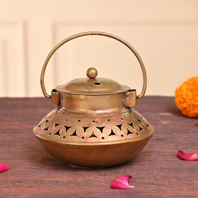 New Iron Degchi Dhoop Holder and Antique Items Tealight Candle Holder, Elegant Metal Degchi Handi Candle Holder for Home Decor