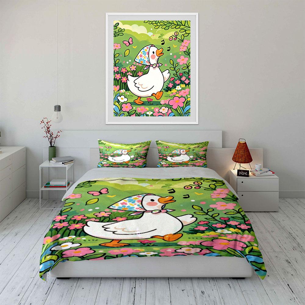 Cartoon Duck Floral Set Summer Multiple Sizes Kid'S And Adults' Bedroom Exquisite 3Pc Bedding Set, Gift
