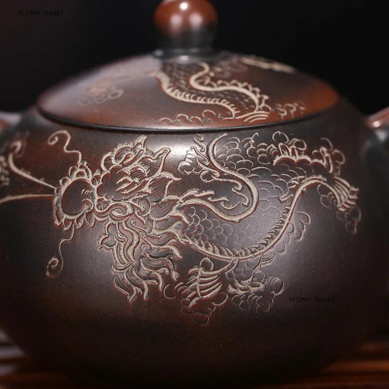 190ml Antique Chinese Yixing Purple Clay Tea Pot Handmade Dragon Pattern Xishi Teapot Beauty Tea Infuser Kettle Tea Set
