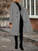 Women's Double-Breasted Plaid Lapel Belt Long Coat Windbreaker