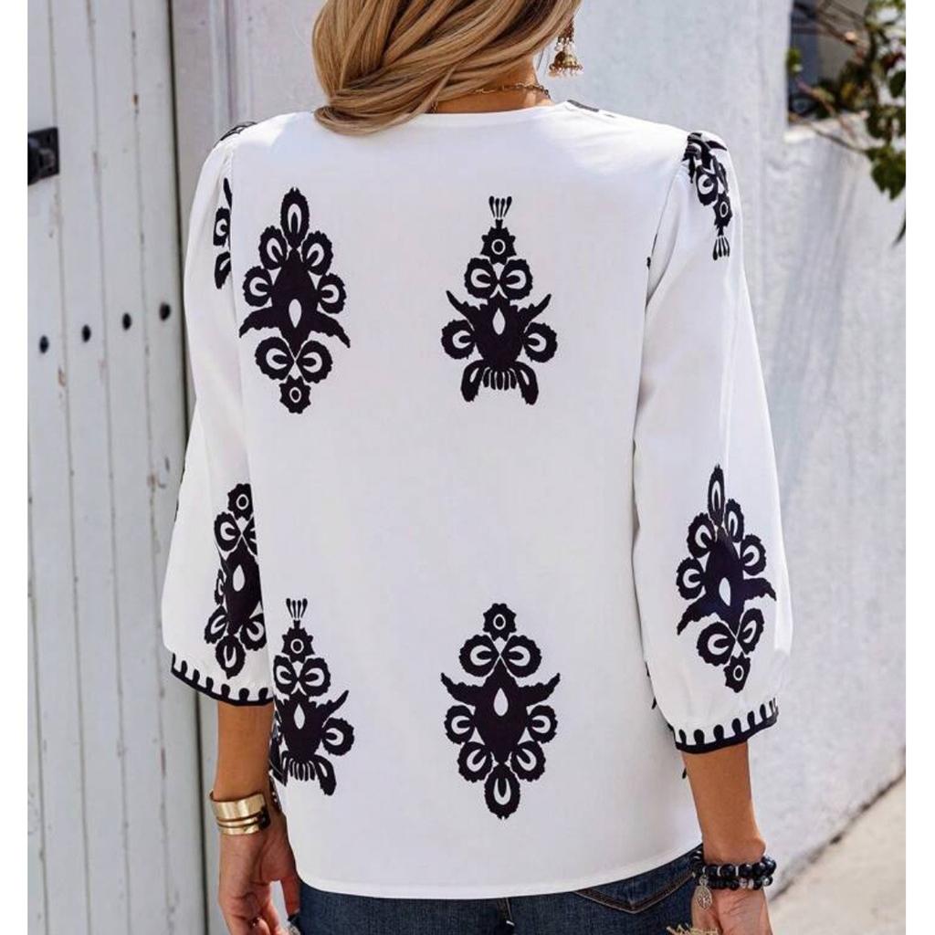 Women's Casual Loose And Fashionable V-Neck Printed Top, Fashionable Top Fashionable Top