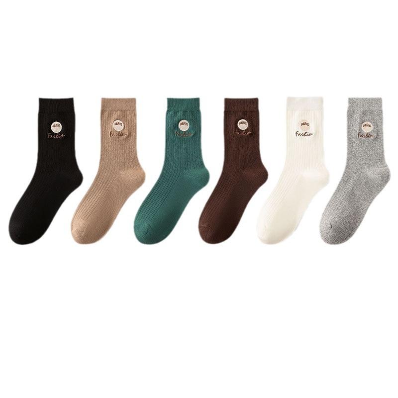 Damen Baumwollsocken, Wadenlange Socken, Nahtlose Stickerei für Herbst und Winter, Einfache und vielseitige lange Socken für Frühling und Herbst