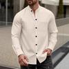 Mens Waffle Solid Color Stand Collar Button Down Long Sleeve Casual Shirt