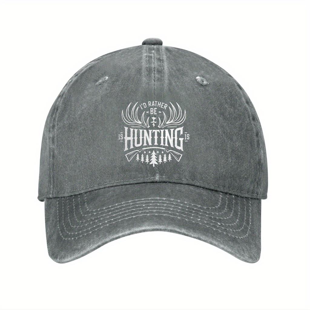 Id Rather Be Hunting" Washed Denim Baseball Cap - Adjustable Cotton Dad Hat for Men Women Black wit