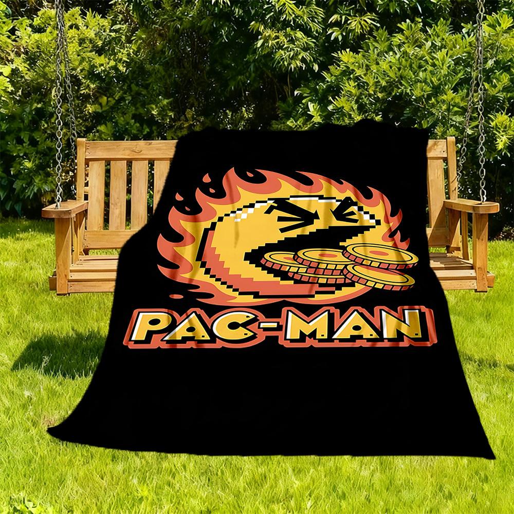 

1pc Pac-Man All-Season Comfort, Outdoor Flannel Blanket - Soft, Warm & Cozy for Naps, Camping & Travel 096 130x150cm