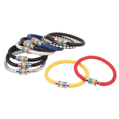 10Pcs Rainbow LGBT Pride Bracelet Leather Braided Magnetic Buckle Rainbow Bracelet Braided Woven