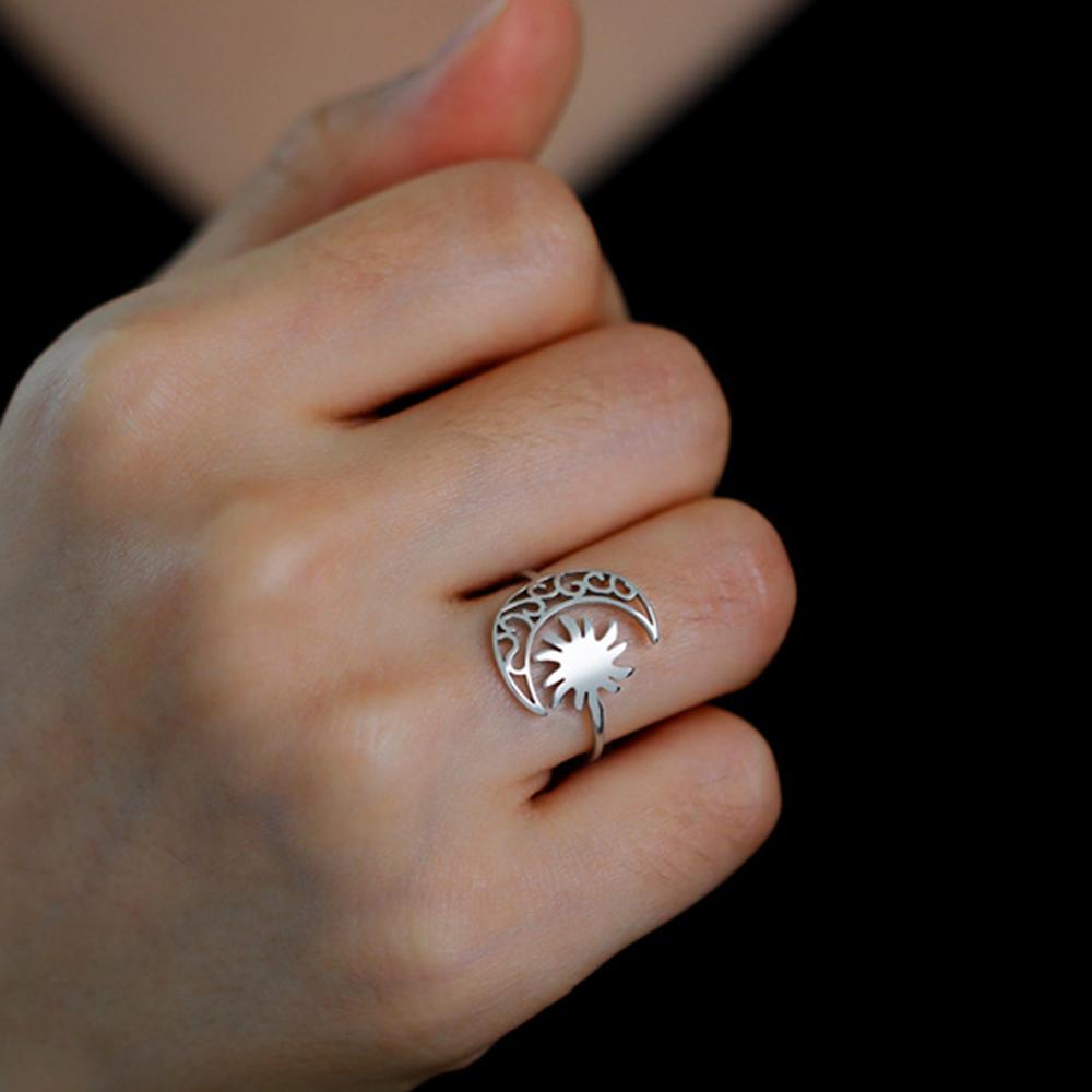 My Shape Sun Moon Rings for Women Men Stainless Steel Gold Color Simple Adjustable Open Size Finger Rings Jewelry Gifts Female