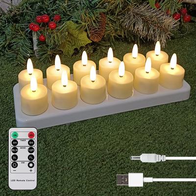 4/6/8/12 Stück Fernbedienung Weihnachten LED Kerzenlicht Flammellos Wiederaufladbar Teelicht Warm Gelb Elektronische Kerze Party