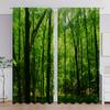 2PC Home Green Forest Curtains With Landscape Background And Pole Pocket Curtains, Kitchen, Coffee Shop, Living Room