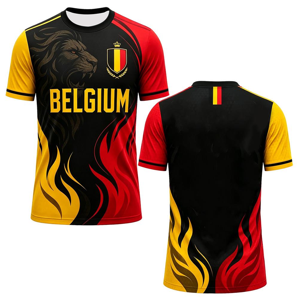 Belgium Soccer Jersey Fashion Football Round Neck ShortSleeve Shirt Summer Women Men Breathable Quick Dry Mesh Jersey Sportswear