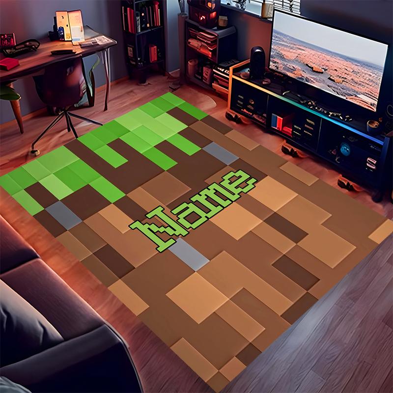 Custom Personalization Game Block Pixel World Print Area Rug - Soft, Washable Non-Slip Indoor Mat,Living Room,Home&Office Decorative Rug