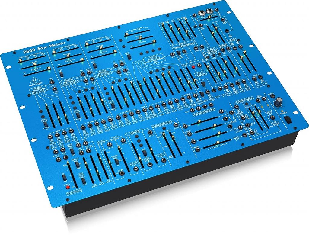 Behringer Analogsynthesizer, Blaues Modell, 8U-Rackmontage, Mechanischer Federhall, 2600 BLUE MARVIN, Halbmodular