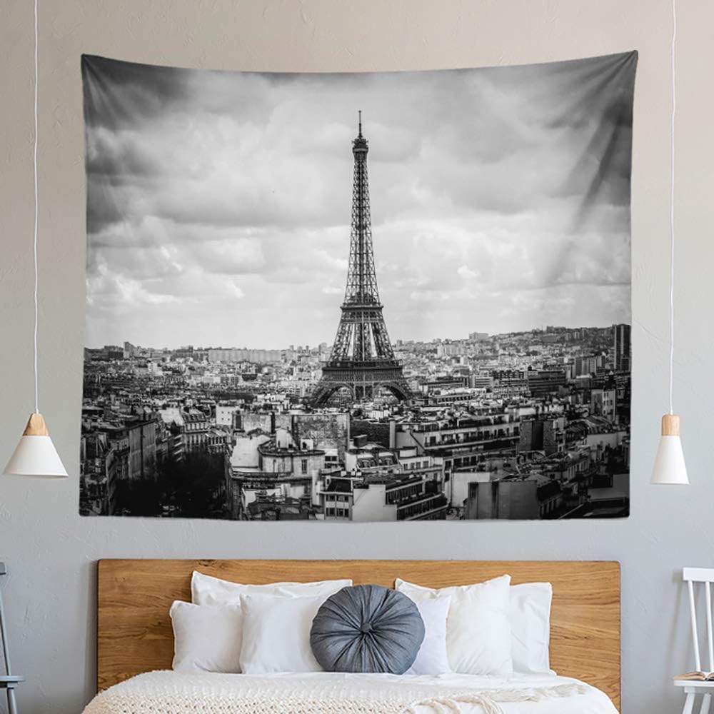 Black And White Eiffel Tower Tapestry Paris European City Landscape France Decor Hangings Tapestry Large Tapestry For Bedroom