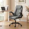Linen Look Computer Desk Chair Executive Office Chair With Flip Up Armrests And Thick Cushion Grey