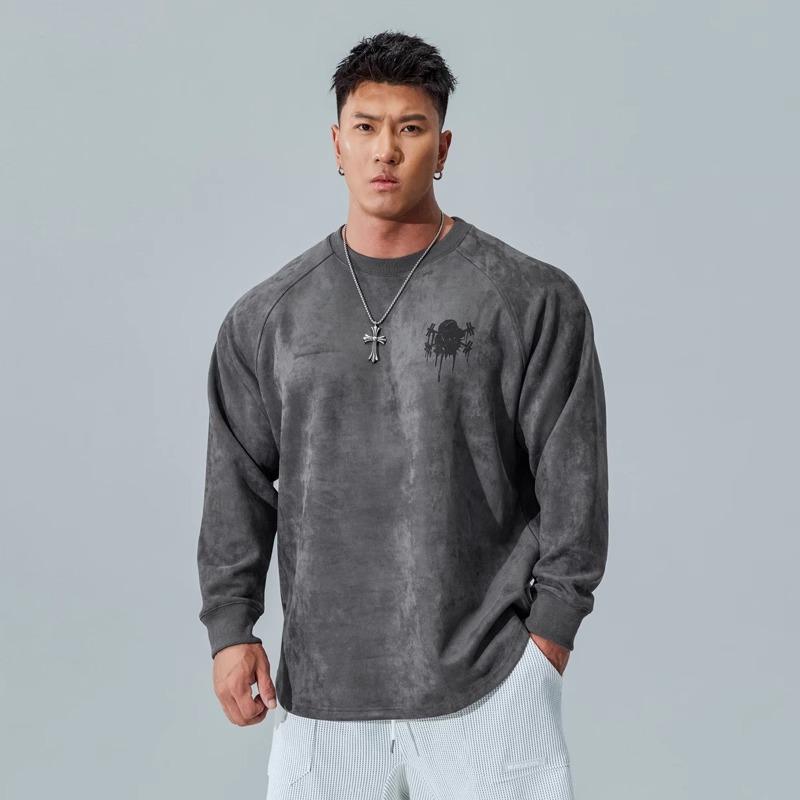 American Soft High Quality Fabric Wrinkle-resistant Men's Street Sports Casual Breathable Loose Fashion Trend Comfortable Long Sleeve Tops