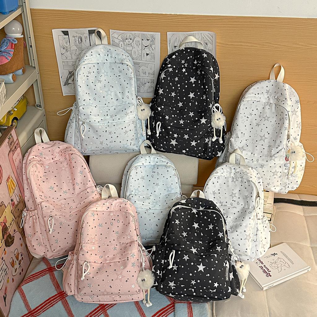 Schoolbag New High-value Star Schoolbag, Lightweight Casual Backpack for Junior and High School Students, Large Capacity, Small Fresh Backpack.