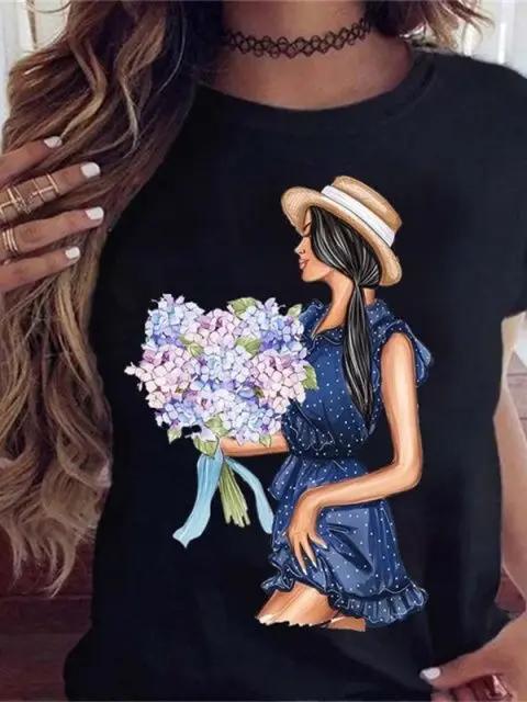 Plus Size Žhavé výprodeje Tisknuté dámské tričko Unisex Módní grafický tištěný tričko v korejském stylu s krátkým rukávem