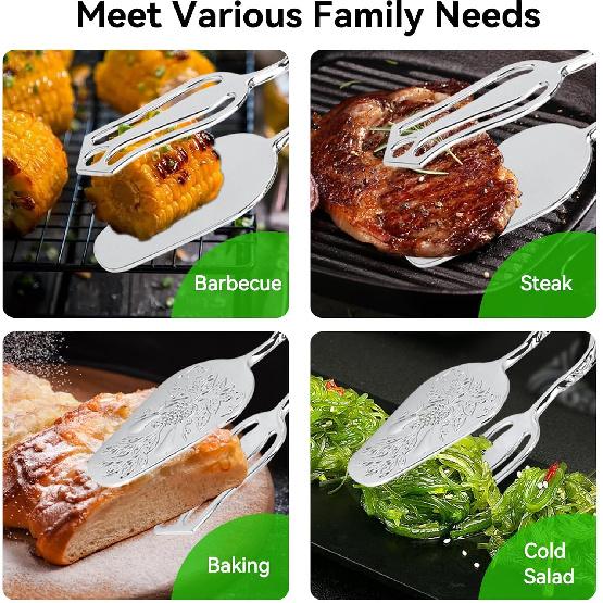 9in Vintage Salad Tong for Serving, Zinc Alloy Silver Food Serving Tongs Salad Steak Clip Buffet Tongs for Buffet Catering Bread BBQ, 8.5x4.5in