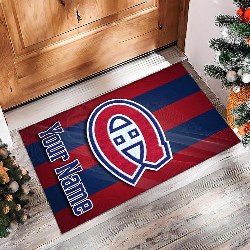 Montreal Canadiens Crystal Velvet Rug, Custom Name Text Personalized Non‑Slip Floor Mat for Home Decor Gift