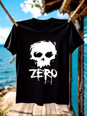 Black Graphic Tshirt Graphic Tshirt - Edgy Skull ZERO Tex...