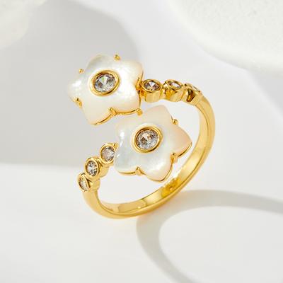 Anello Aperto Fiore di Conchiglia Design Originale, di Nicchia e di Alta Gamma, Anello Regolabile per Dito Indice, Raffinato Anello da Donna