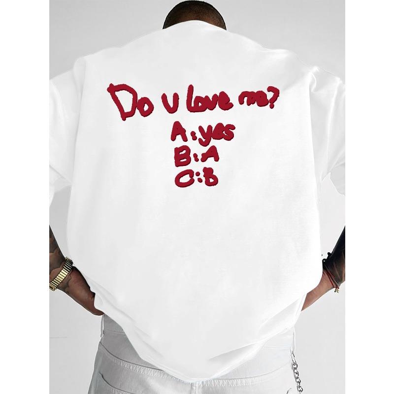 Timefeel Grafische T-shirts voor heren, Modieus Heren Trendy Stijl Ronde Hals T-shirt,  Do U Love Me  Puur Katoen Normale Pasvorm voor de Zomer 3XL wit