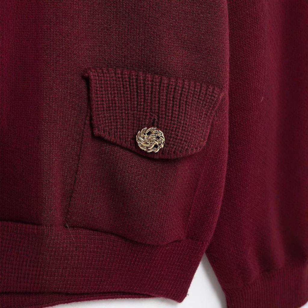 Evropský a americký styl dámský kardiganový svetr s dlouhým rukávem a límečkem na zapínání 2025