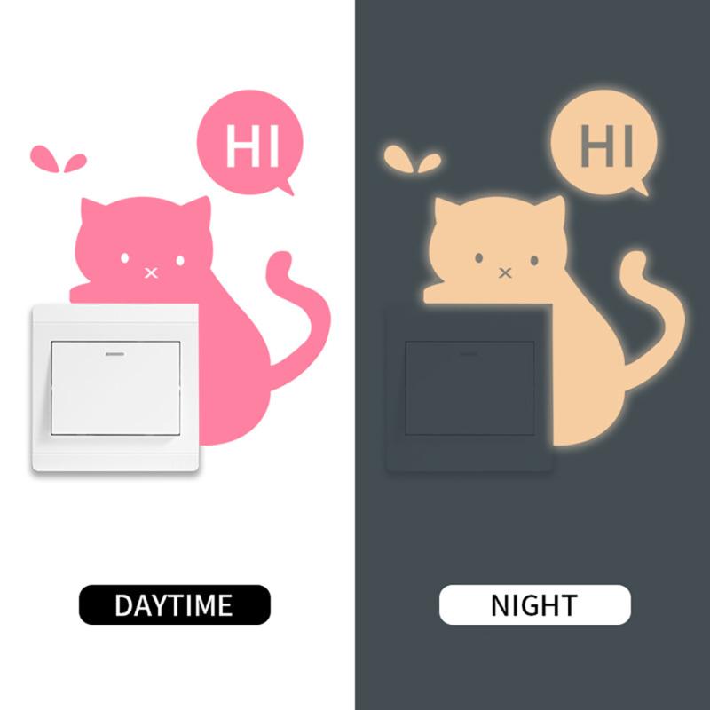 

Luminous Switch Stickers Cartoon Hi Cat Wall Stickers Glow In The Dark For Children Room Living Room