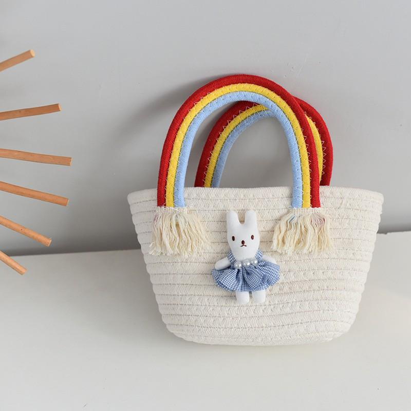Girls 'bag Korean Rainbow Cloud Handbag Children's Woven Bag Large-capacity Straw