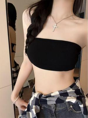 Women's Sexy Strapless One-Shoulder Bandeau Bra with Hollow-Out Design & Adjustable Back