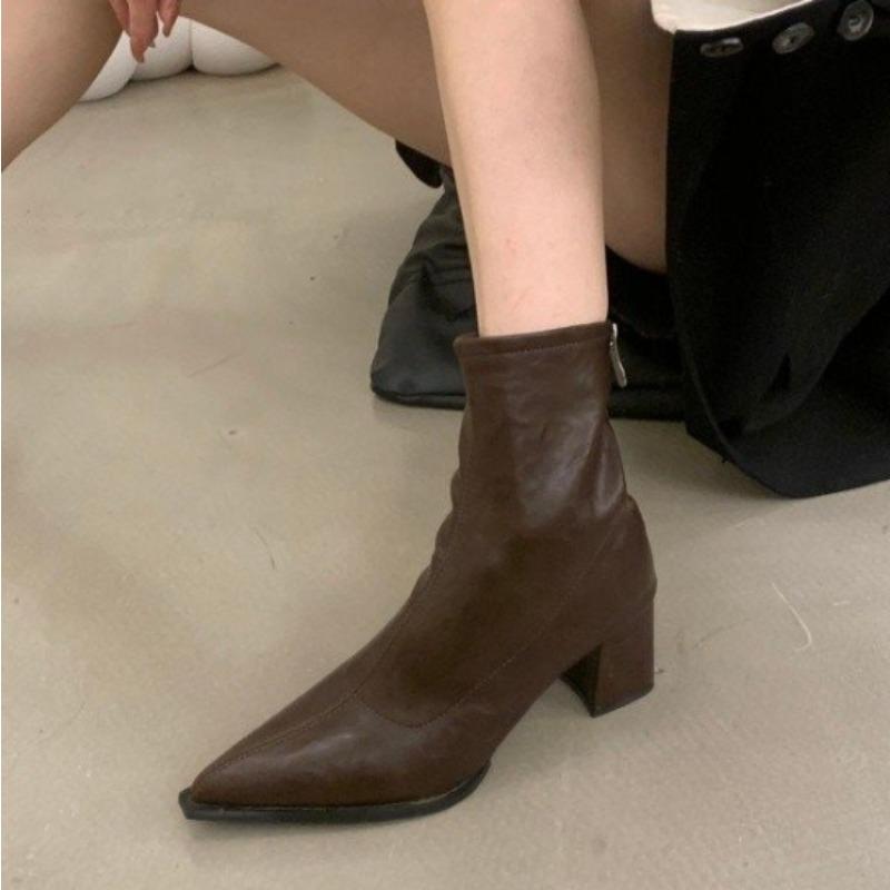 New Style Designer Vintage Women Ankle Boots Fashion Pointed Toe Short Boots Elegant High Heels Shoes Boots  Mujer