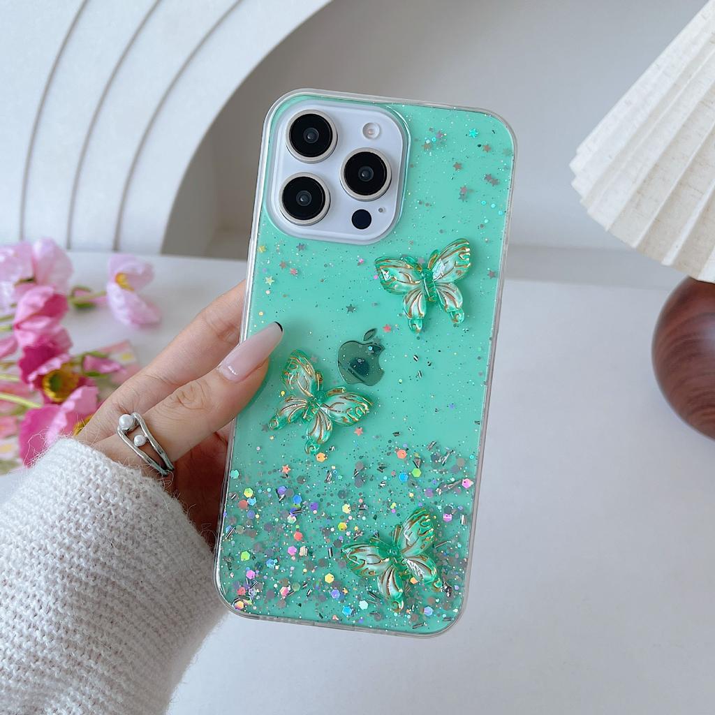 Applicable To IPhone16Promax Mobile Phone Case Gel-drop Gold Wire Butterfly 1314 Apple 15 High-end Creative