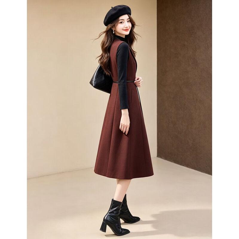 D.F.DEAR Women's Mock Neck Slim Fit Top and Vest Dress Two-Piece Set