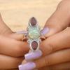 925 Sterling Silver Opal & Garnet Gemstone Ring, Statement Jewelry, Rings For Women, Boho Ring, Silver Charm Jewelry, Wedding Ring