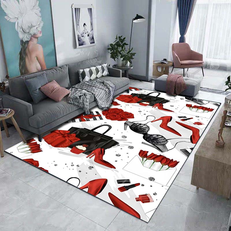 Fashion Beauty Lipstick High Heels Pattern Floor Rug 15 Sizes Living Room Bedroom Bedside Bathroom Floor Mat Area Rug Home Decor