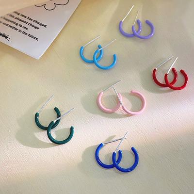 Dopamine Colored Glue C-shaped Earrings for Women  Simple Daily Multi-style Earrings