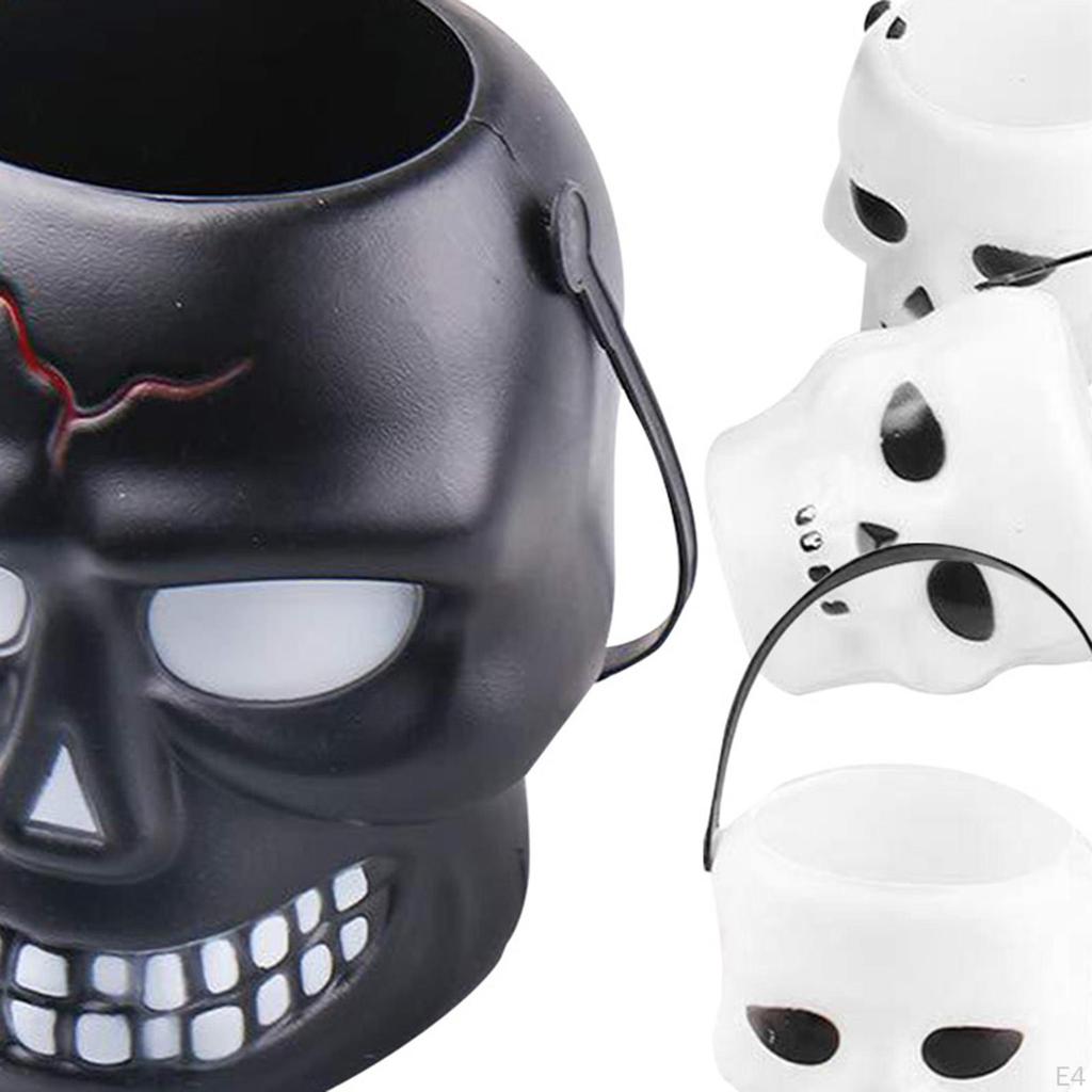 Halloween Buckets with Handle Decorative Skeleton Candy Bowls for Boys Girls Party