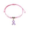 Braccialetto Regolabile in Lega di Zinco Simbolico con Nastro Rosa Viola e Ciondolo a Forma di Cuore per il Supporto al Cancro al Seno