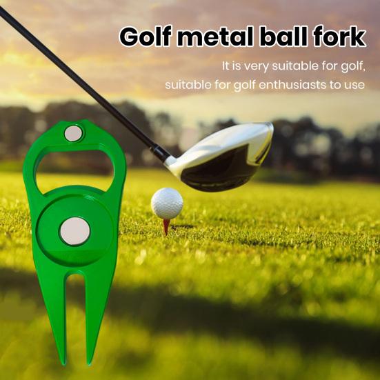 Zinc Alloy Golf Divot Repair Tool Bottle Opener Magnetic Ball Marker Holder Metal Green Fork Tool Golf Accessories Men Women Golfer Enthusiasts Gift