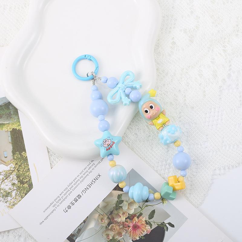 Cartoon Doll Star Beaded Phone Chain & Hand-Painted Bead Phone Case Pendant Accessories синий