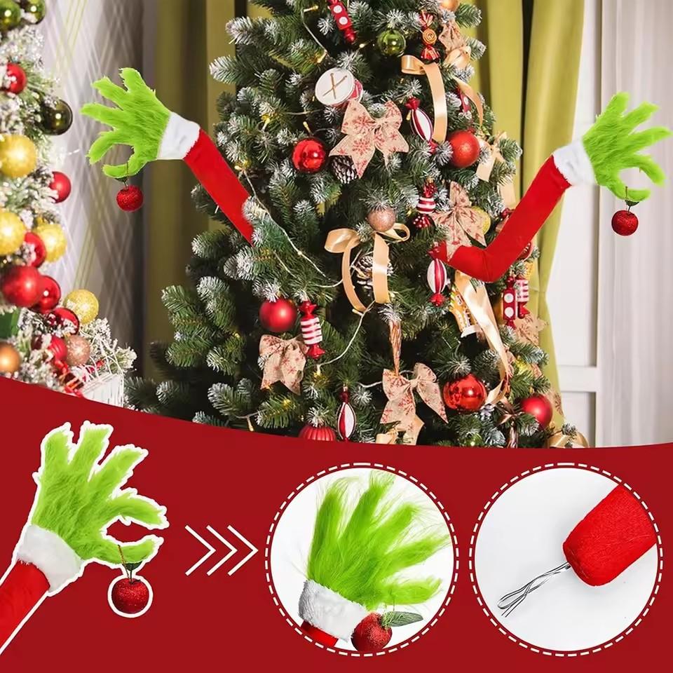 1pc Christmas Elf Body Tree Decoration Arm, Furry Green Monster Elf Arms Hand for Christmas Tree Ornaments Xmas Tree Pendant