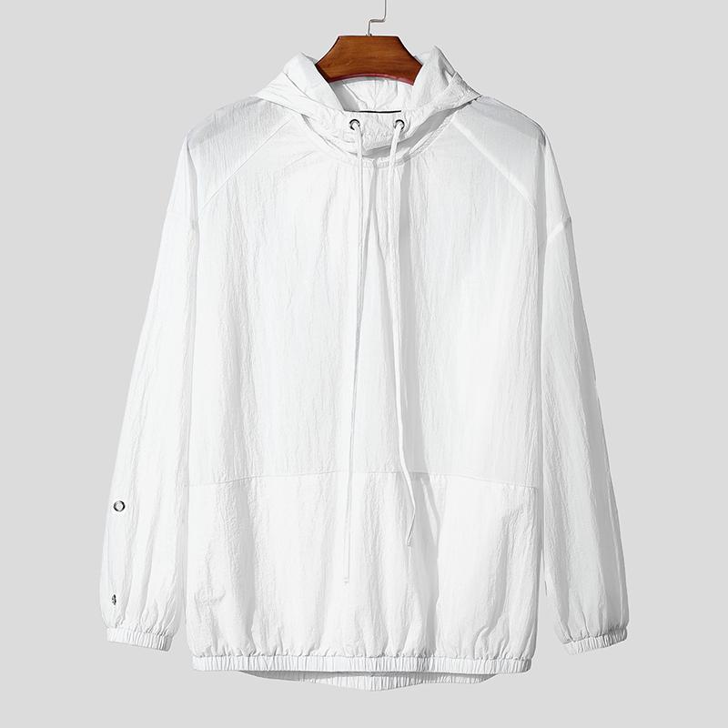 

INCERUN Men Long Sleeve Slightly Transparent Loose Drawstring Hooded Tops 5XL белый