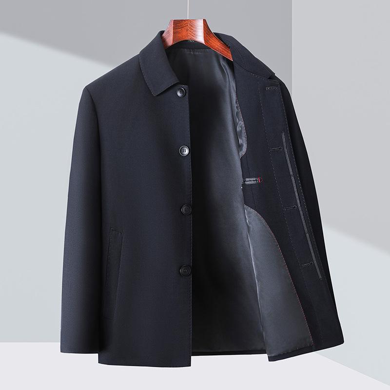 Men's Autumn Wool Button-up Jacket - Dad Style Lapel, Business Outerwear for Middle-aged & Elderly