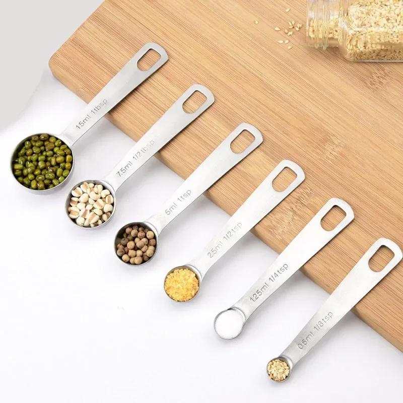 2025 Hot 6pcs/set Food-grade Stainless Steel Measuring Spoon Set Sugar Coffee Powder Spice Measure Scoop Kitchen Baking Tool