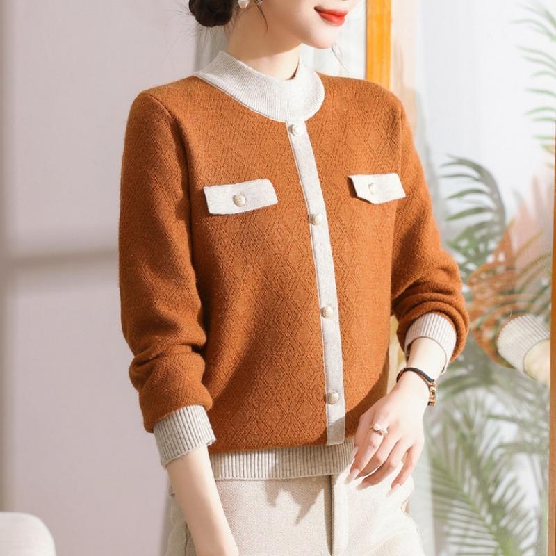 Autumn and winter mother's plush sweater medium-aged women's knitted sweater thickened sweater warm mother-in-law bottoming top