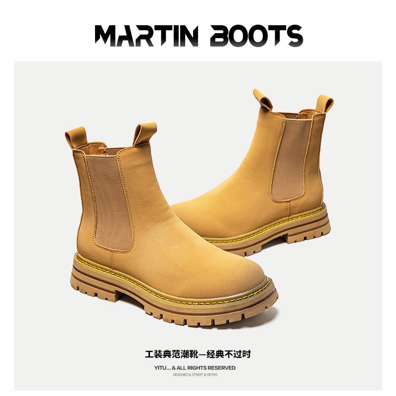 2933 Chelsea Martin boots men's shoes autumn new cigarette boots short boots thick-soled big yellow boots desert retro boots