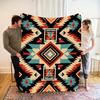 Bohemian Style Geometric Flannel Blanket – Soft, Warm, and Vibrant Aztec-Inspired Design in Orange, Red, Black, and White