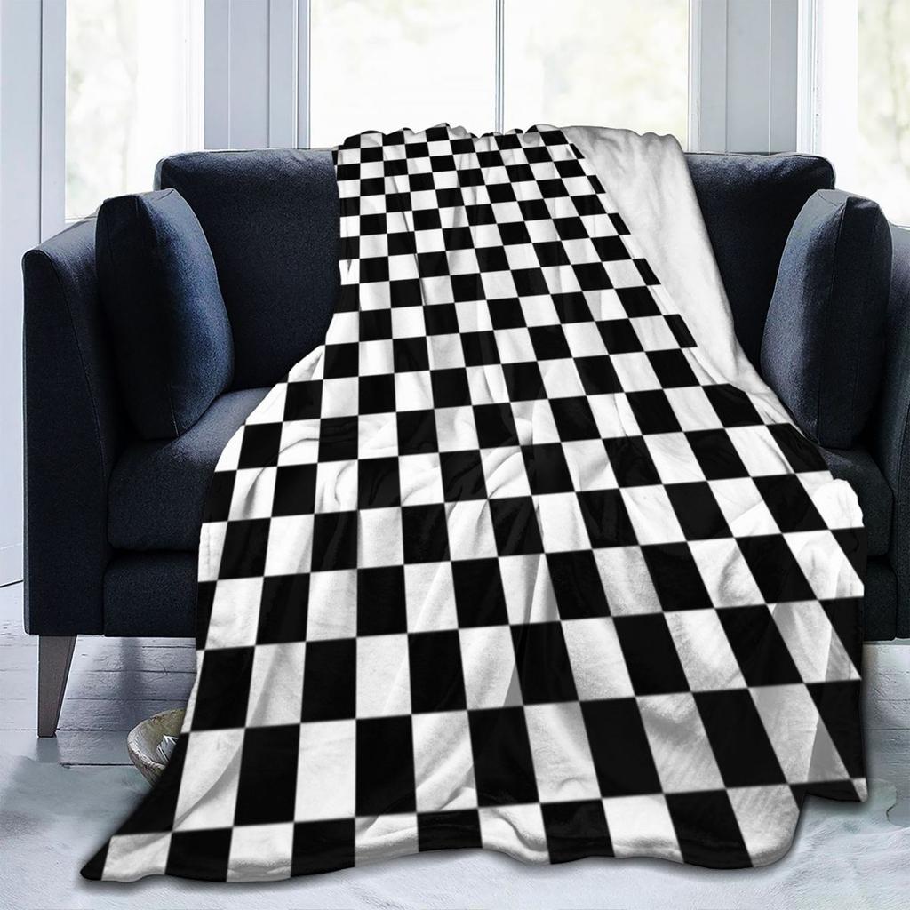 Plaid Decor Black White Checkered  Blankets Fleece Sofa Throw Blanket Multi-function for Couch Bedding Throws Bedspread Quilt