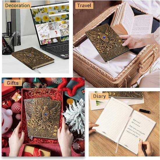 Invite 3D Phoenix Bronze Dnd  Leather Journal Writing Notebook With  Handmade Leather Diary,Travel  To Write In,Diary Gift For Men Women