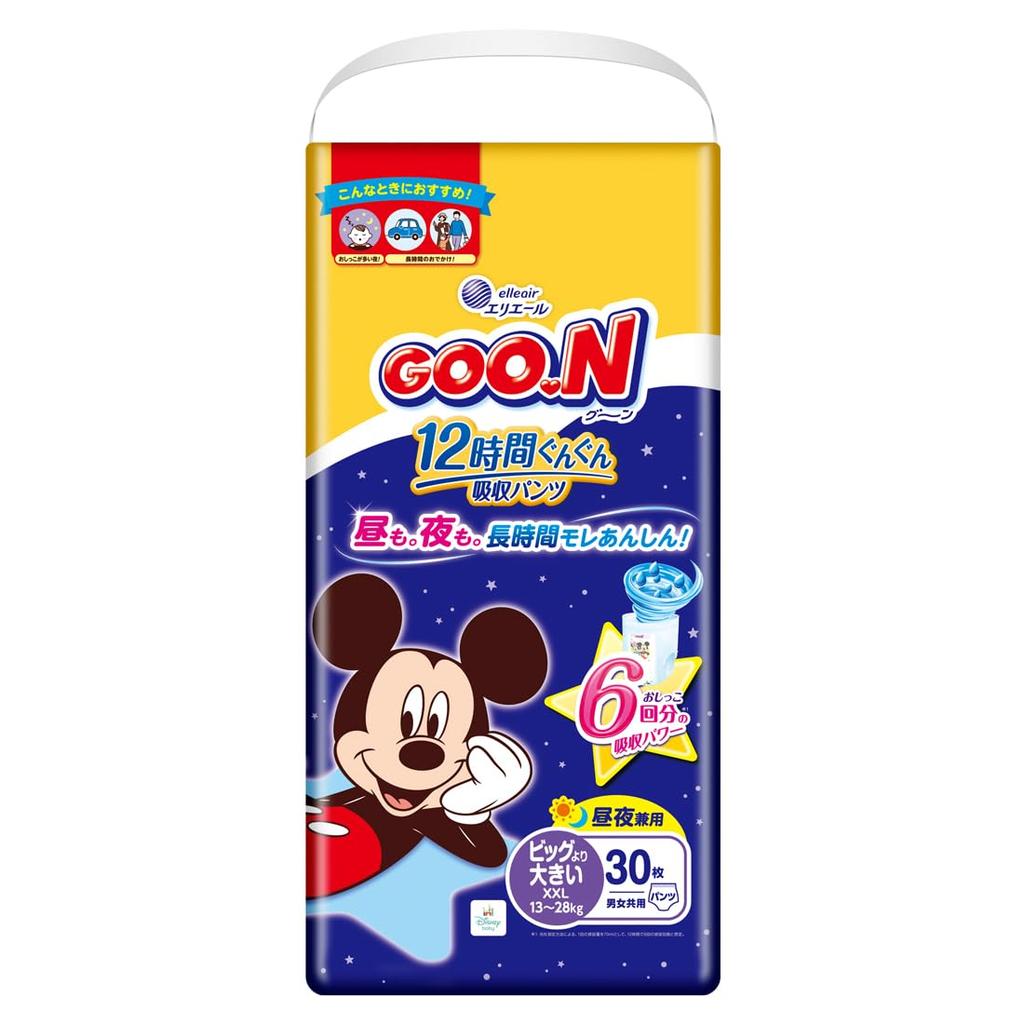 Goon Absorbency Diapers Disney 30 Count 12-Hour (13-25kg), Unisex, Design,